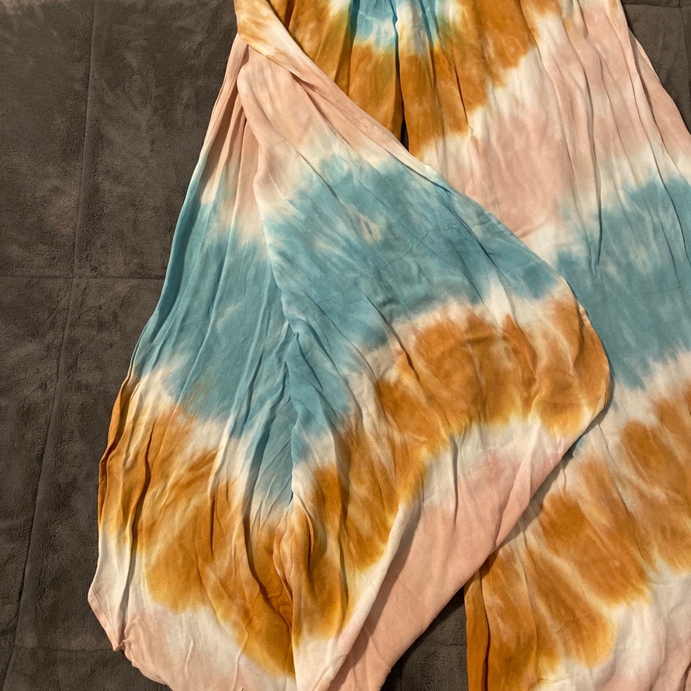 Young Fabulous & Broke Tie-Dye Wide Leg Pants in Blue, Peach & Mustard